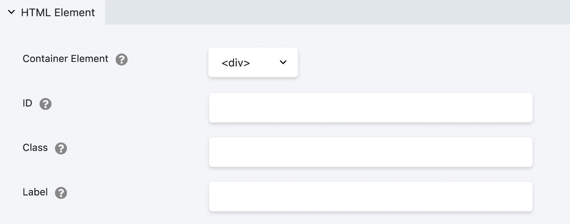 HTML Elements section in the Advanced tab