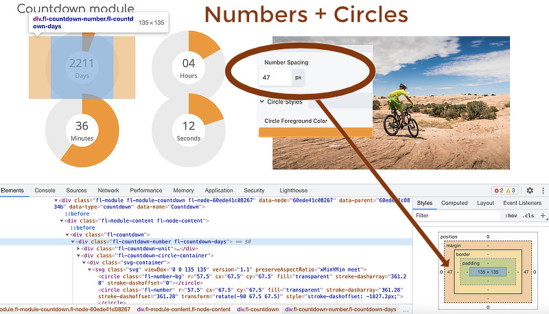 Countdown module, Numbers + Circles layout with number spacing mapped onto CSS box