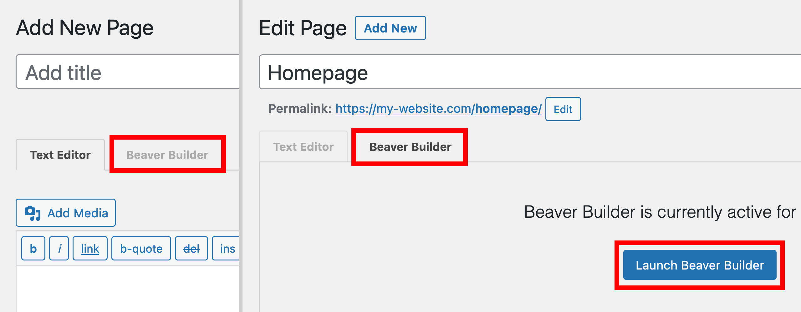 Launch Beaver Builder using WordPress classic editor